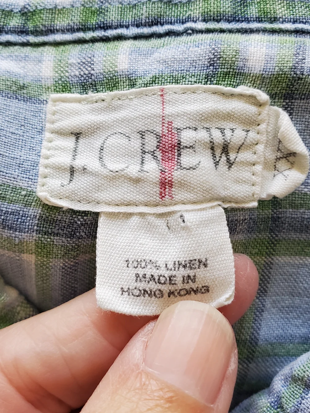 Vtg. J. Crew Blue and Green Plaid Linen Shirt.  Size XXL